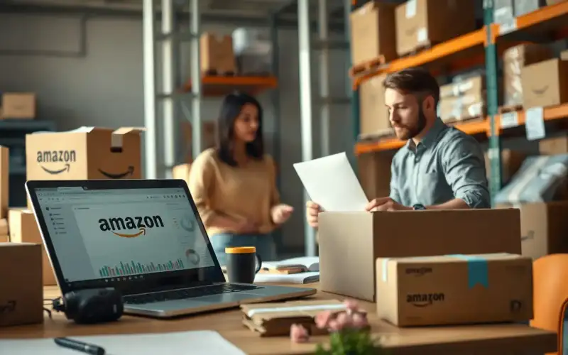 Kartonverpackungen und Laptop auf einem Tisch für Amazon-Produktfotos im E-Commerce-Bereich