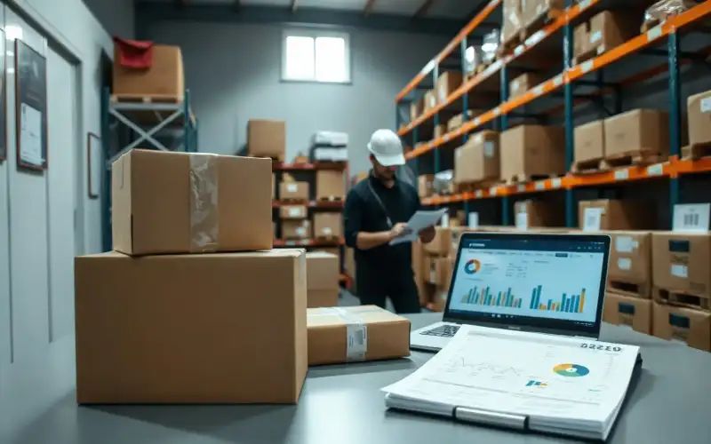 Laptop mit E-Commerce-Shop und Kartons zeigt Zahlungsanbieter-Trends 2026 für Online-Händler